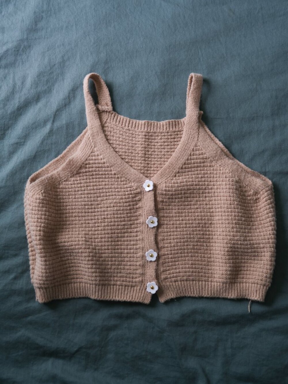 Oversized Sweater Vest with Flower Buttons